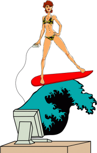 surfing girl laptop
