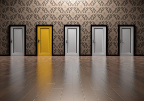 deciding which door to enter from 7 options signifying the best books on intuition